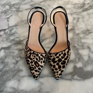 Calf hair Colette asymmetrical slingback pumps in leopard